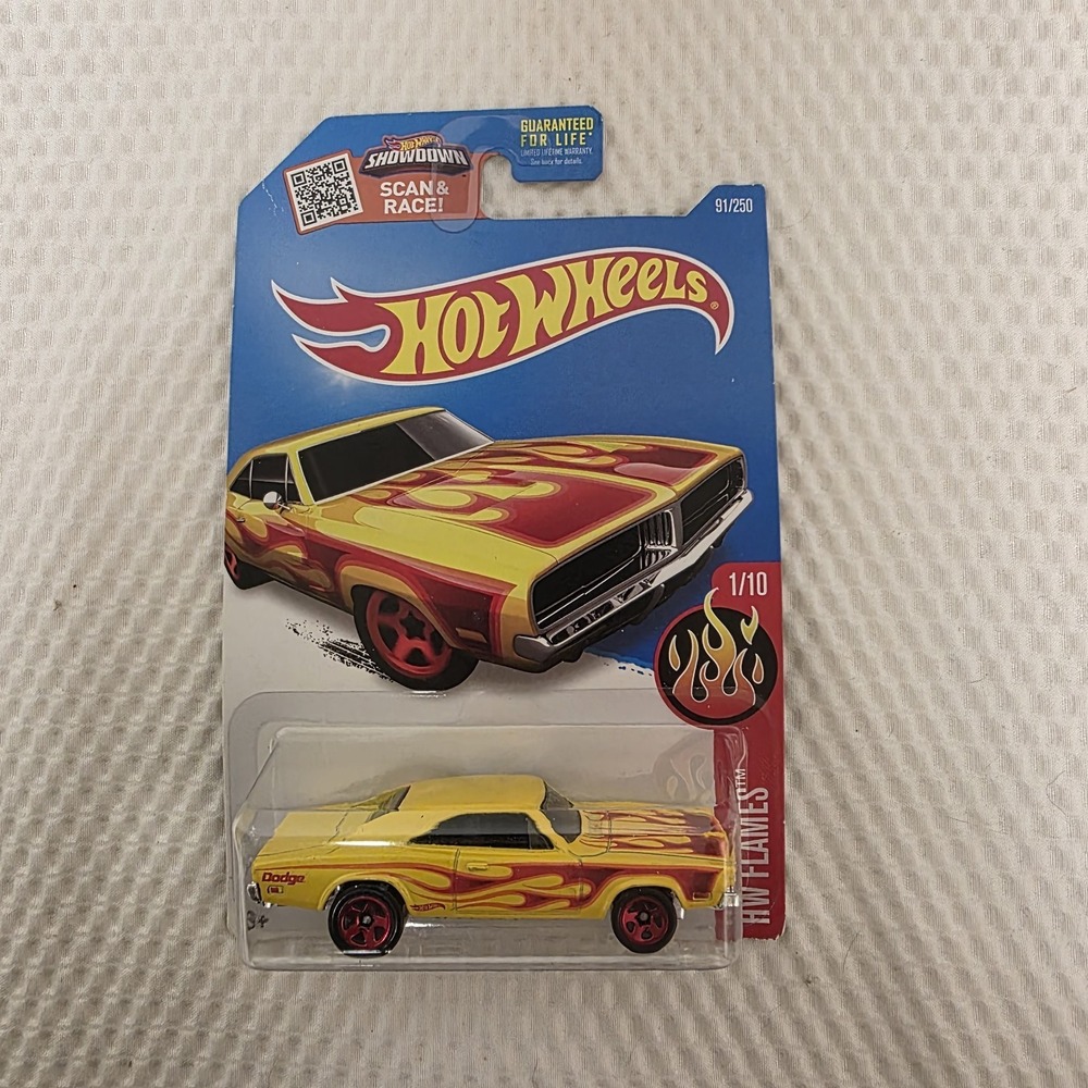 2016 Hot Wheels 69 DODGE CHARGER #91 yellow HW Flames 1:64 Mattel DHR06